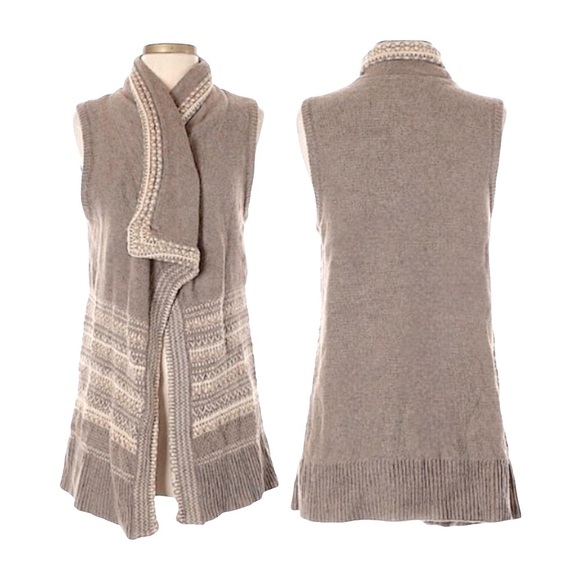 🌺 Blue Elephant Sleeveless Wool Drape Knit Taupe Open Cardigan Vest Size S/M - Picture 1 of 11